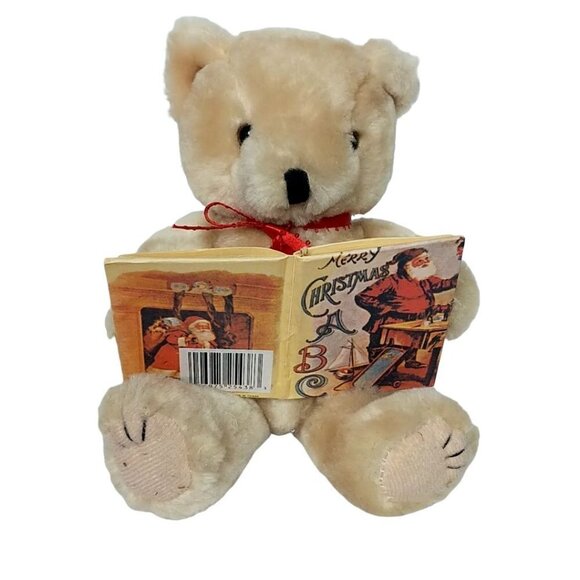 Wang's International Tan Christmas Teddy Bear Reading Book Jointed 6" - Picture 1 of 6